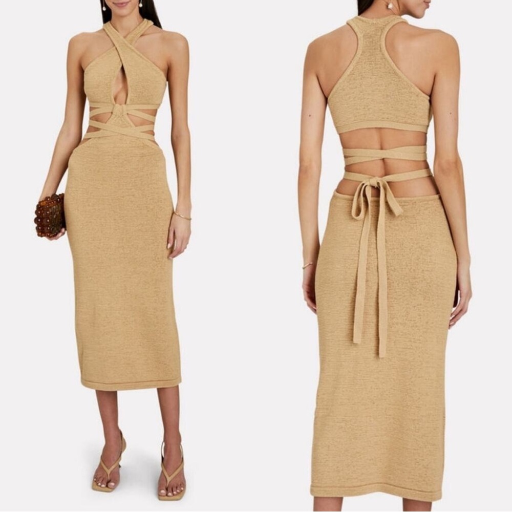 CULT GAIA Aziza Knit Dress Sand Midi Cutout Size Medium